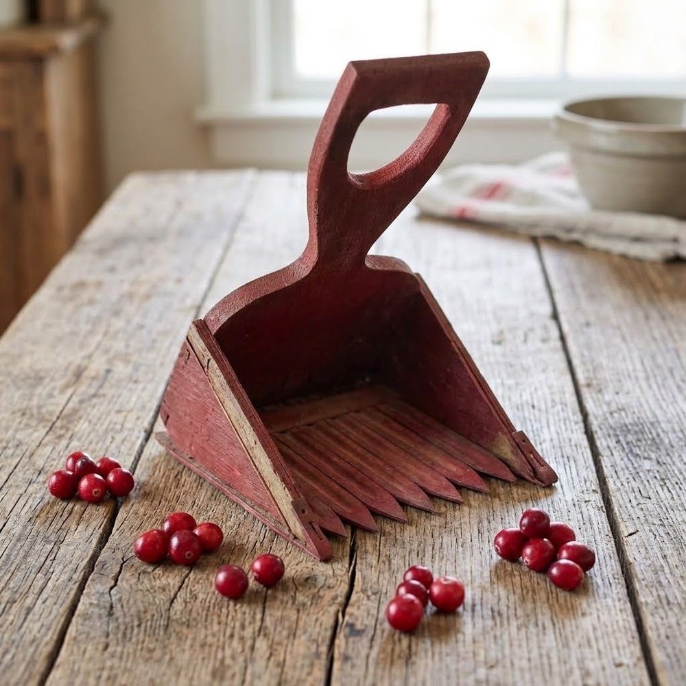 Antique Wooden Cranberry Rake Harvester Primitive Red Painted Berry Scoop Rustic